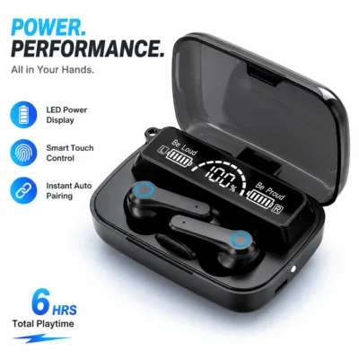M19 True Wireless Earbuds – Bluetooth 5.1 TWS with 2000mAh Power Bank Charging Case, LED Digital Display, Low Latency Gaming & Built-in Flashlight