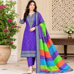 Charizma Boutique Premium Cotton Printed Embroidered 3-Piece Unstitched Suit Royal Purple