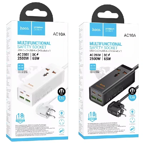 Hoco AC10A Barry PD65W (2C2A With 1 Socket) Desktop Charger (EU)