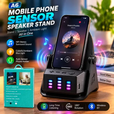 A6 Mobile Phone Sensor Speaker Stand with Bluetooth & 180° Rotation