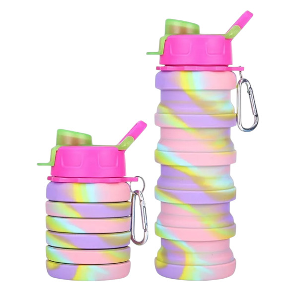 BZY Foldable Drinking Water Bottle Leakproof Fold Silicone Water Bottles Cup With Straw Outdoor Hiking Camping 500ml