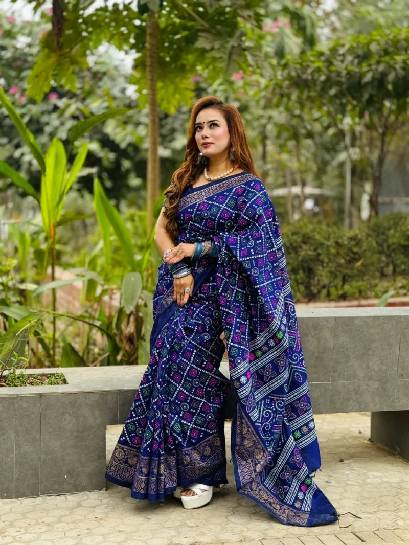 Dhupian Silk Screen Print Saree, 13 Haath, Separate Blouse