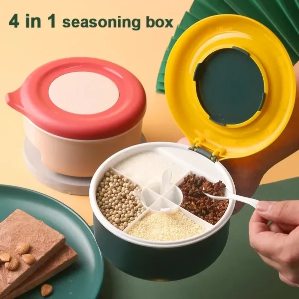 Seasoning Box Container with Spoon 4 Compartment