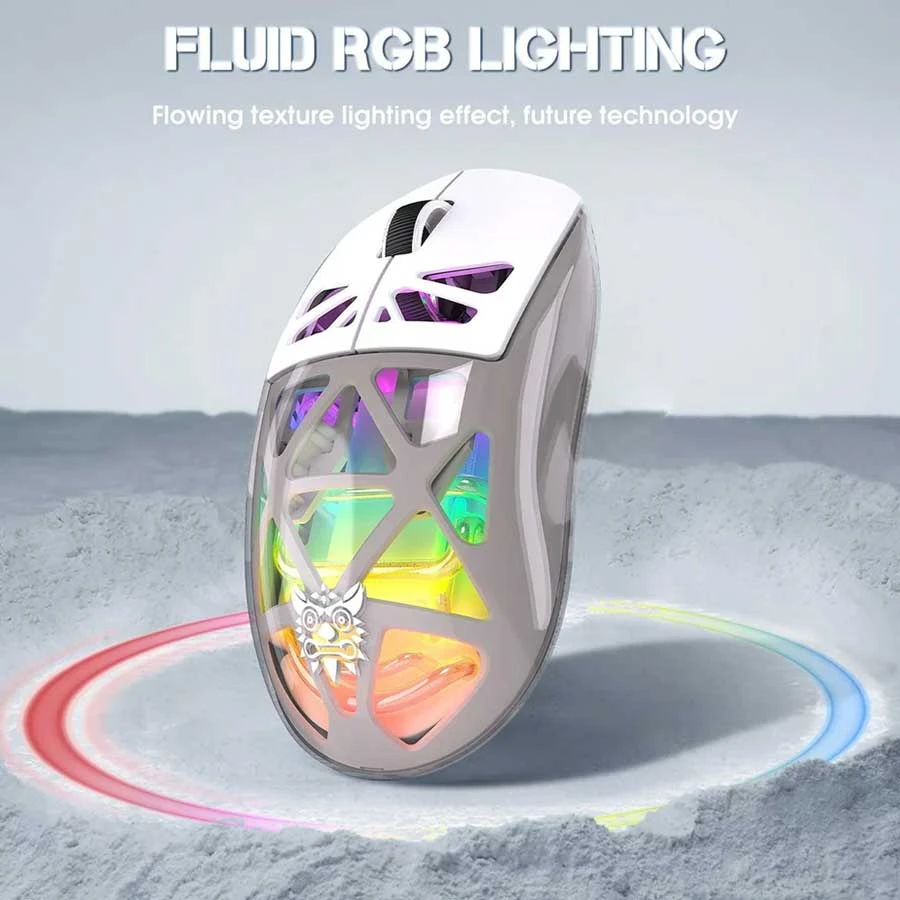 Onikuma CW930 RGB Tri-Mode Wireless White Gaming Mouse
