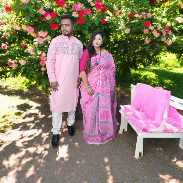 Exclusive Dhupian Silk Saree & Punjabi Couple Dress