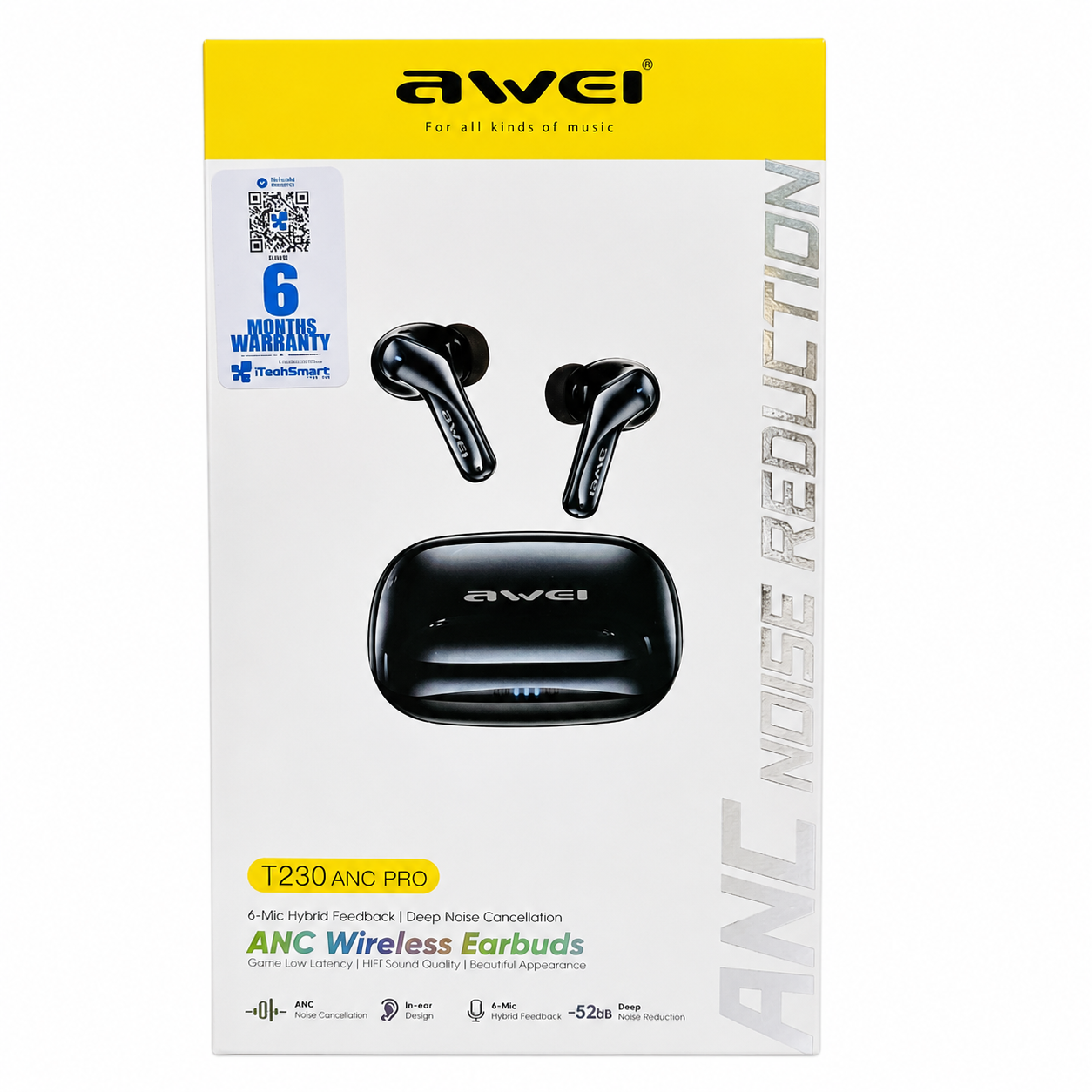 Awei T230 ANC Pro True Wireless Earbuds – Bluetooth 6.0 Active & Environmental Noise Cancelling Earphones with 300mAh Charging Case