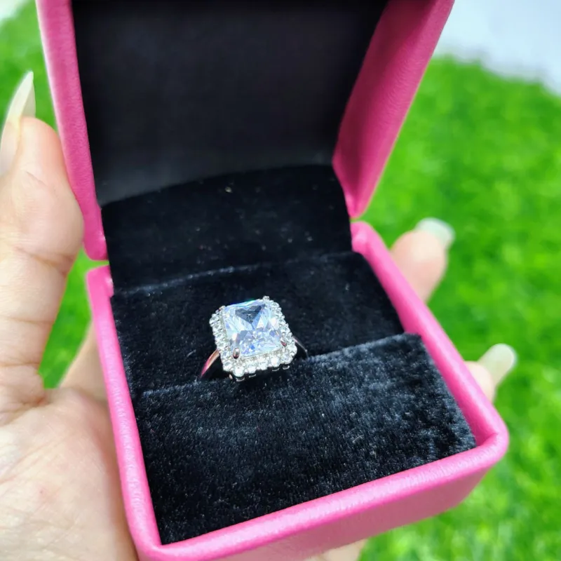 Luxury Emerald Cut Crystal Ring for Women
