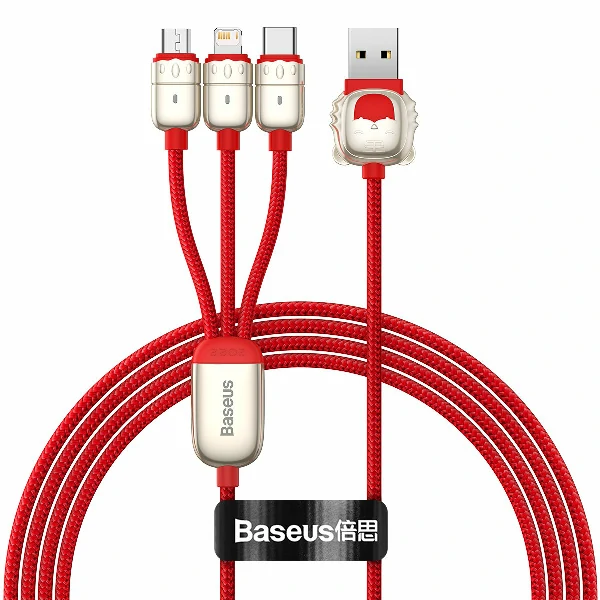 Baseus One-for-Three Data Cable USB to M+L+C (CASX010009) – Red Color