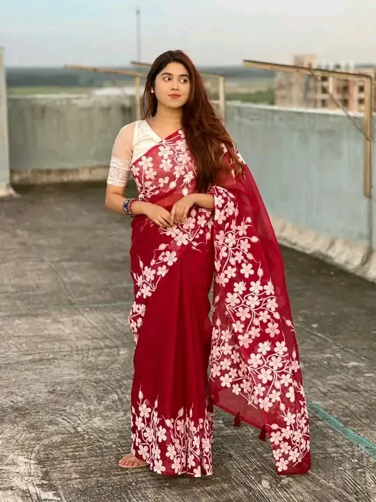 Block Print Half Silk Saree with Screen Print Work, 6 Colours