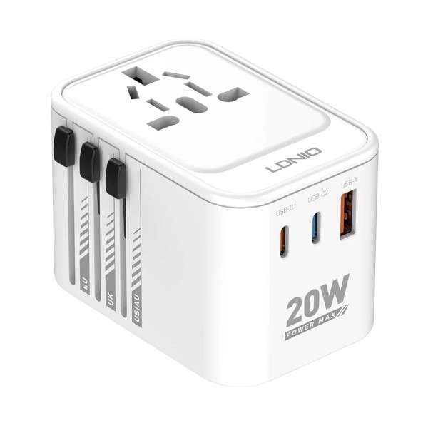 Ldnio Z9 20W GaN USB & Dual USB-C White Universal Travel Charger