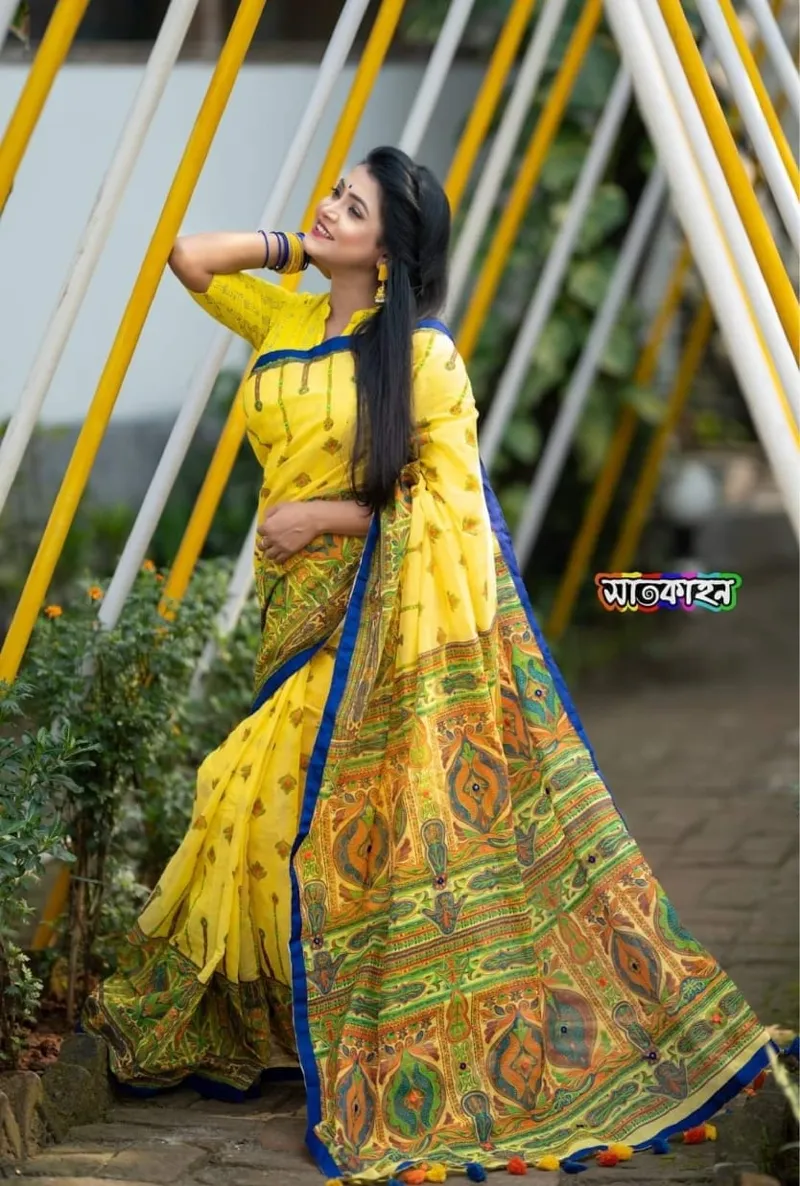 Half Silk Saree with Screen Print Work, 6 Colours