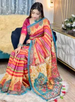 Smooth Chanduri Silk Saree in Bright Digital Print with Tassels
