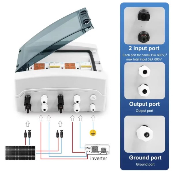 GearUP 12-Way DC PV Combiner Box with MCB, Fuse & SPD (IP65 Waterproof)