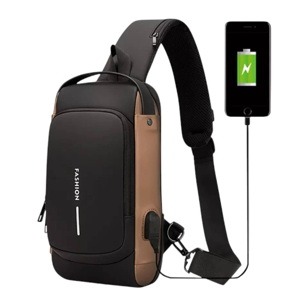 USB charging sport sling Anti-theft shoulder bag (brown shape)