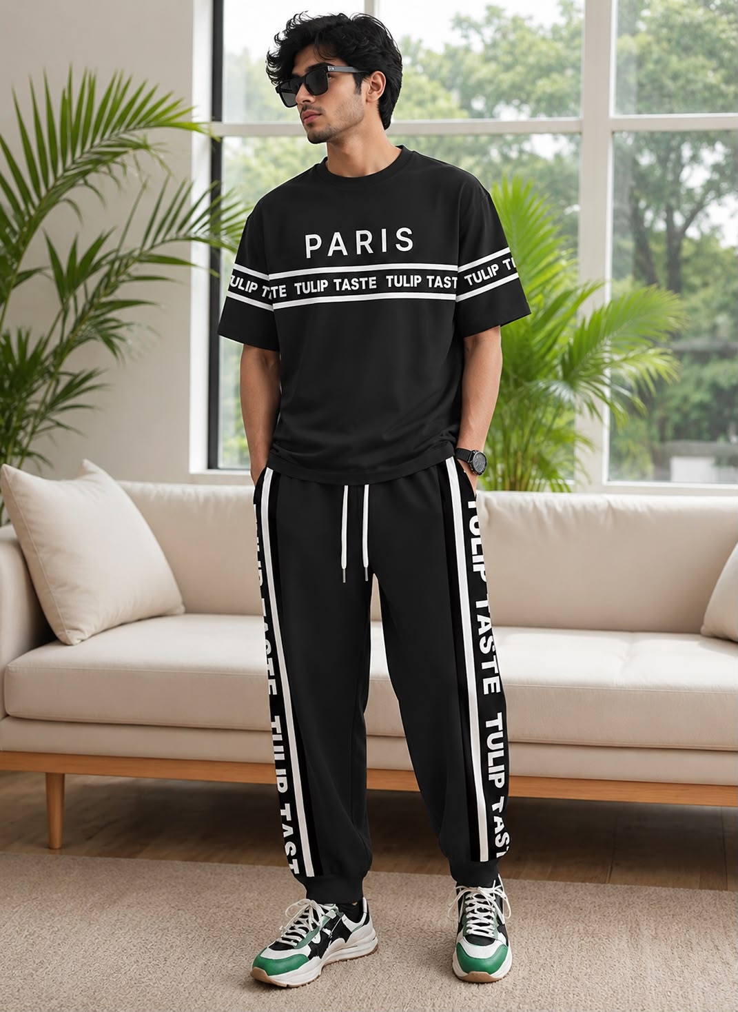 Men's Mesh Jersey Drop Shoulder Tee and Trouser Combo, 2 Colours