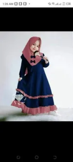 Girls' Borka Set with Hijab, Sizes 36 to 44, 7 to 12 Years
