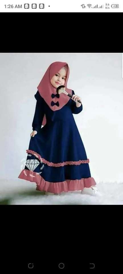 Girls' Borka Set with Hijab, Sizes 36 to 44, 7 to 12 Years