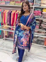 Digital Print Gown Three Piece with Karchupi and Georgette Orna