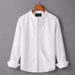 Men's Solid Oxford Long Sleeve Shirt with Band Collar