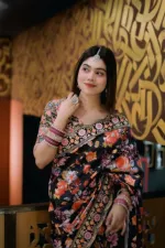 Eid Silk Saree with Digital Print, Stone Work and Blouse Piece
