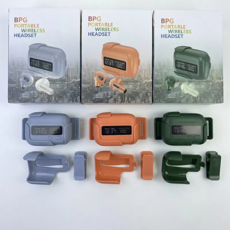 Multifunction TWS Wireless Earphones with Digital LED Clock Display & Belt Clip