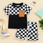 Boys' Summer Two-Piece Set – Black & White Checkered T-Shirt & Shorts