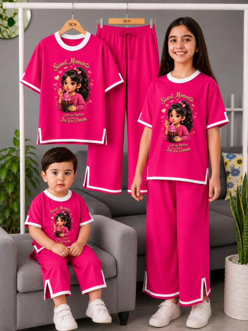 Girls' Butterfly Print Half Sleeve T-Shirt and Pant Set, 160-170 GSM