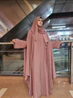 Women's Two-Part Cherry Abaya Set with Inner and Hijab, Size 54
