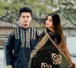 Couple Set, Semi Muslin Screen Print Saree and Block Print Panjabi