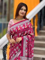 Topetor Silk Saree with Floral Motifs and Geometric Border