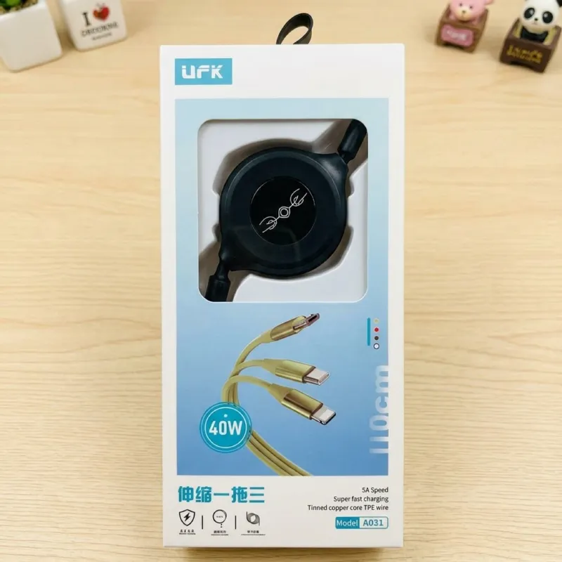 UFK A031 3-in-1 Retractable Fast Charging Cable