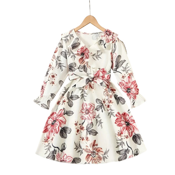 Flower Gown Elegant Floral Fit Dress for Girls with Belt