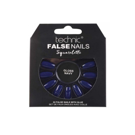 Technic Squareletto 24 False Nails With Glue - Gloss Navy (China)