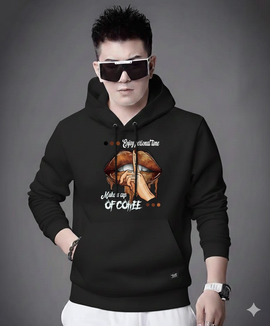 DTF Printed Drop Shoulder Cotton Hoodie, Chest 40 to 46 Inch
