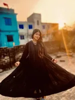 Georgette Three Piece with Linen Salwar, Free Size 44