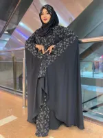 Women's Cherry Stone Work Abaya Borka Set with Hijab, 4 Colours