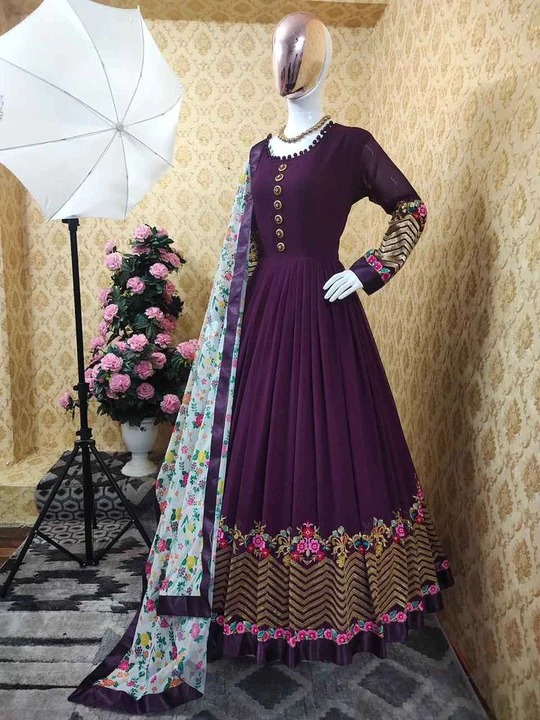 Georgette Party Three Piece with Butterfly Salwar, 56 Inch, 4 Colours