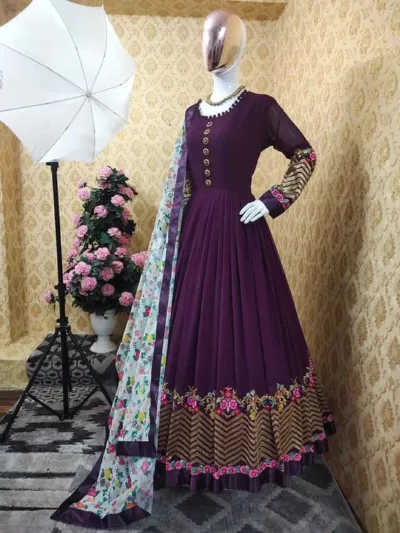 Georgette Party Three Piece with Butterfly Salwar, 56 Inch, 4 Colours