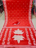 Half Silk Screen Print Saree with Blouse, 6 Colours