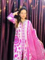 Cotton Skin Print Three Piece with Neck Embroidery, Body 42 and 44