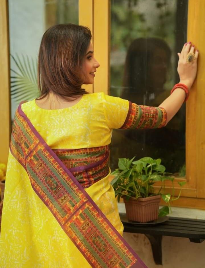 Screen Printed Half Silk Saree for Women, Saree Only
