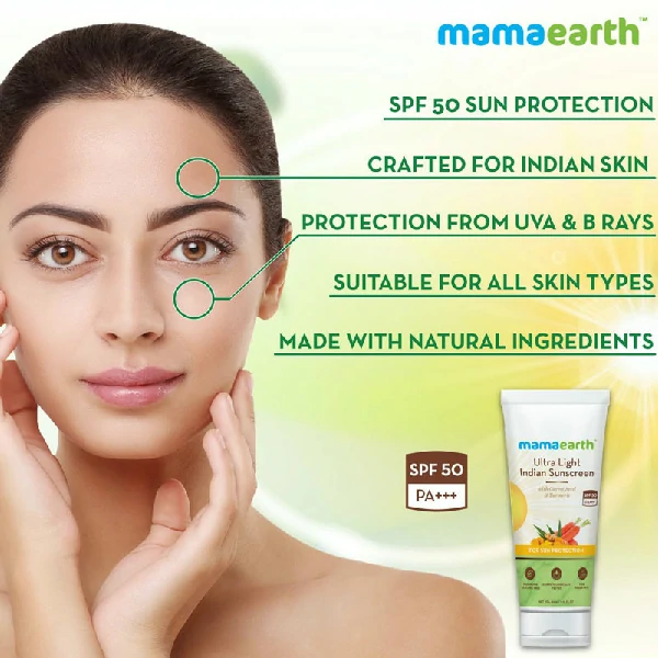 Mamaearth ultra light indian sunscreen SPF50 PA+++ (80ml)