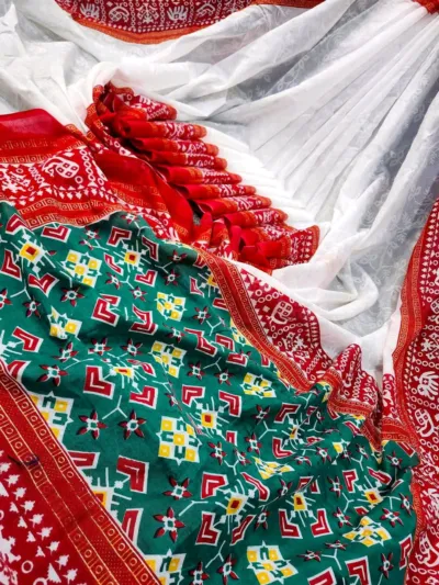 Half Silk Jamdani Print Saree for Puja, 6 Colours