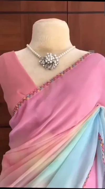 Micro Georgette Saree with Lace Work in Pastel Shades, 12 Haath