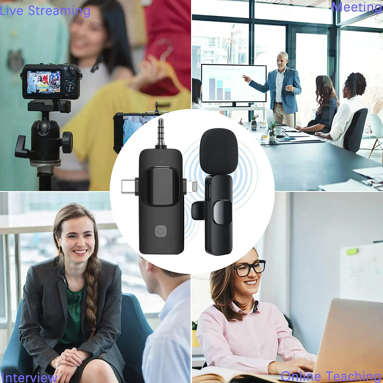 3-in-1 Wireless Lavalier Mic for iPhone, Type-C, 3.5mm