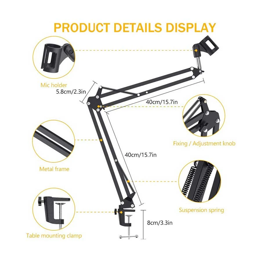 Maono AU-BA20 Black Microphone Suspension Boom Scissor Arm Stand