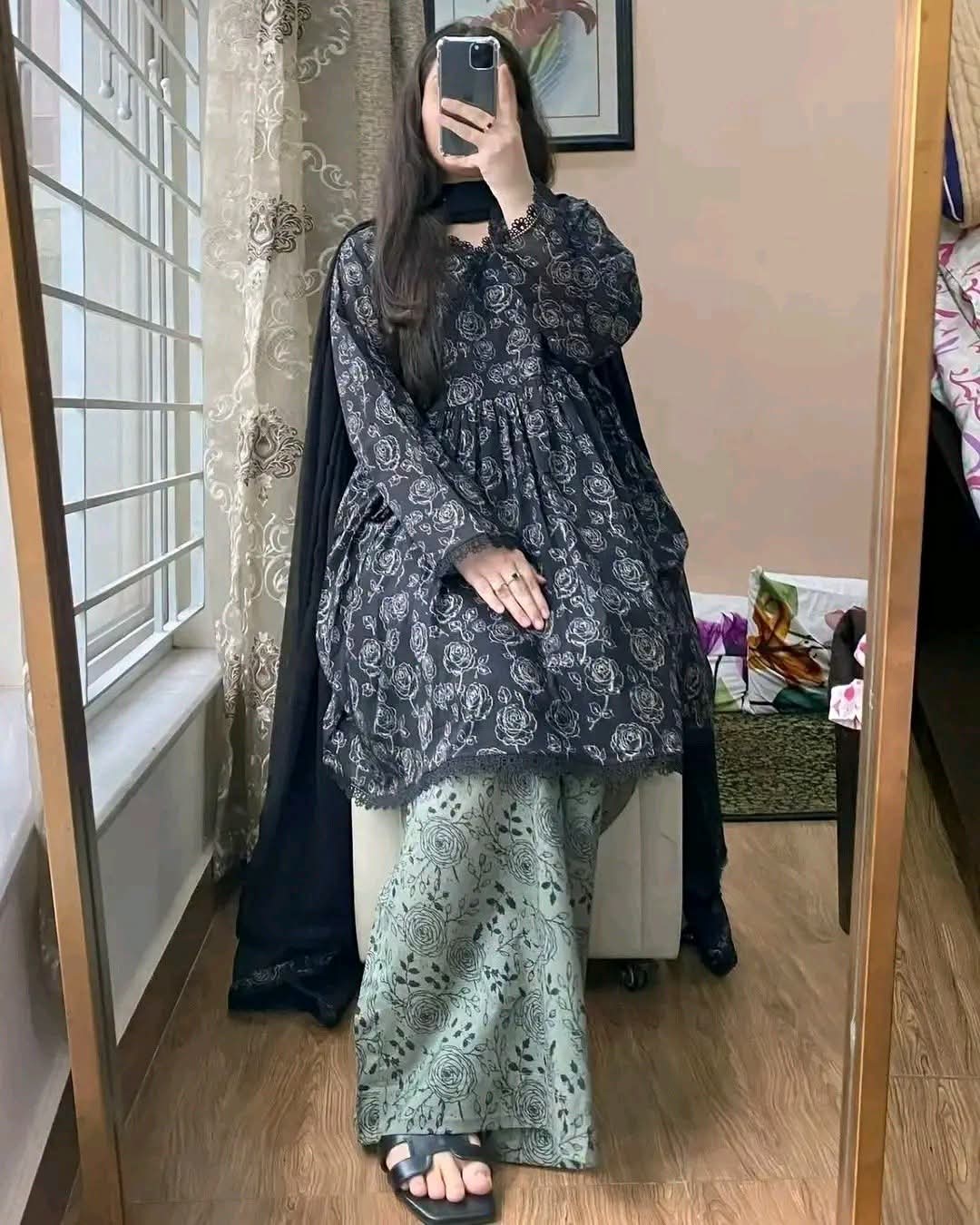 Cotton Afsan Print Three Piece with Embroidered Salwar, 3 Colours