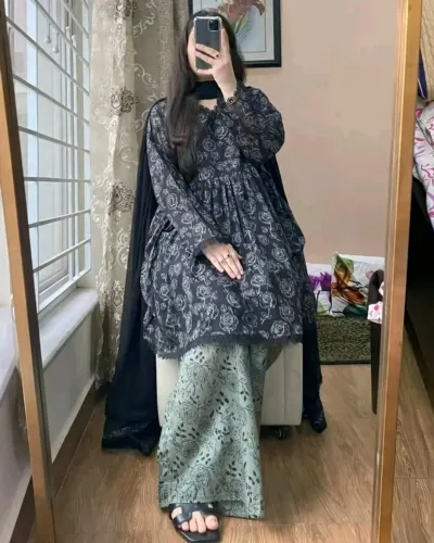 Cotton Afsan Print Three Piece with Embroidered Salwar, 3 Colours