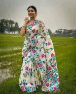 Women's Half Silk Screen Print Saree, 12 Haath