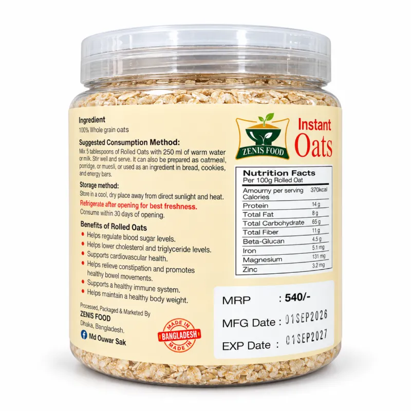 ZENVA Food Gluten Free Instant Oats 500g